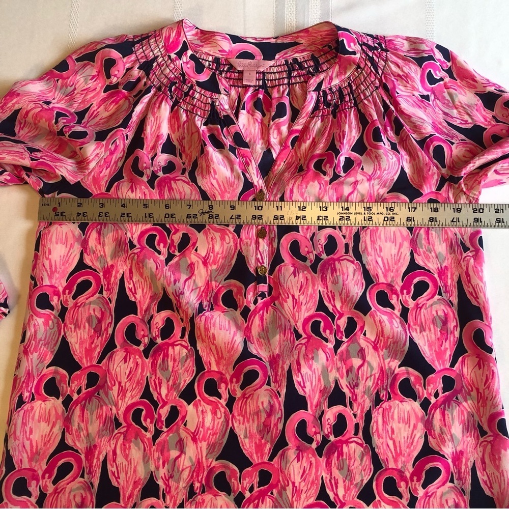 Lilly Pulitzer 100% Silk Pink & Black Long Sleeve Blouse w/ Mandarin Collar Sz S - Picture 6 of 10